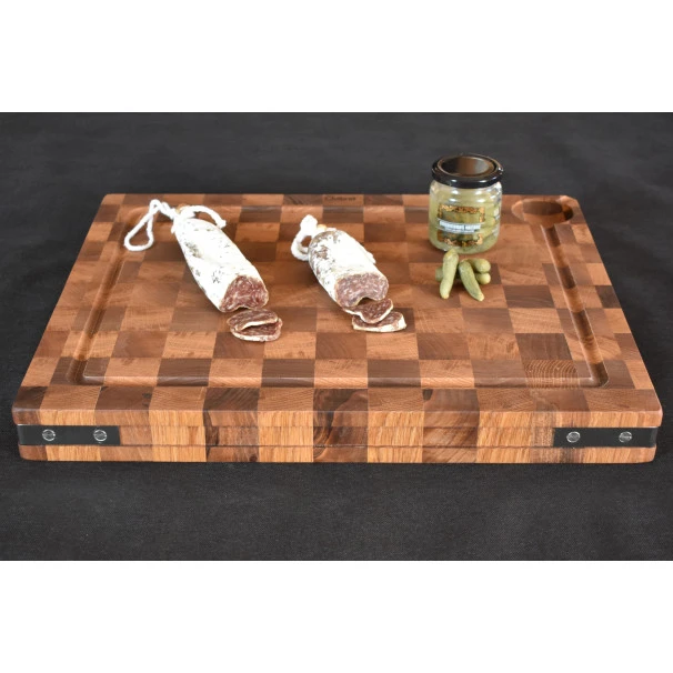 Billot à Poser En Bois Debout De Noyer Et Chêne Et équerres Inox 50 X 40 Cm 8 Billot à Poser En Bois Debout De Noyer Et Chêne Et équerres Inox 50 X 40 Cm – Image 6