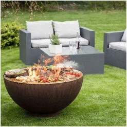 Braséro De Jardin Barbecue Plancha Boule Acier Corten Ø100 X H50 Cm -Barbecue Délices Promo brasero boule corten diam 100 grilleplancha 2
