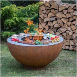 Braséro De Jardin Barbecue Plancha Boule Acier Corten Ø100 X H50 Cm -Barbecue Délices Promo brasero boule corten diam 100 grilleplancha 3