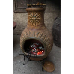 Cheminée Mexicaine Extérieure Jumbo 113 Cm Soleil Jaune -Barbecue Délices Promo cheminee mexicaine jumbo soleil jaune 113cm sur base 2